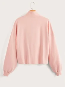 SHEIN Drop Shoulder Zip Half Placket Sweatshirt - Coral Pink - View 2