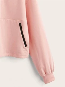 SHEIN Drop Shoulder Zip Half Placket Sweatshirt - Coral Pink - View 4