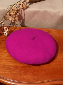 SHEIN MOD Solid Wool-Mix Beret Casual,School - Hot Pink - View 4