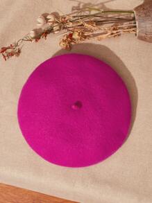 SHEIN MOD Solid Wool-Mix Beret Casual,School - Hot Pink - View 6