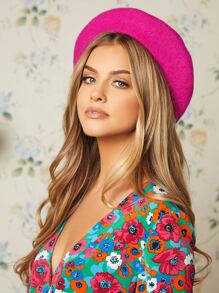 SHEIN MOD Solid Wool-Mix Beret Casual,School - Hot Pink - View 7