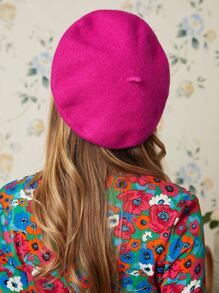 SHEIN MOD Solid Wool-Mix Beret Casual,School - Hot Pink - View 8