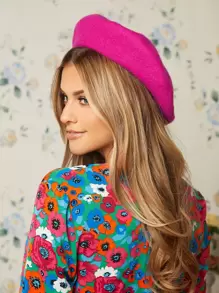 SHEIN MOD Solid Wool-Mix Beret Casual,School - Hot Pink - View 9