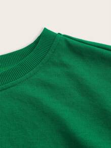 Muchica Solid Drop Shoulder Hanky Hem Crop Sweatshirt - Green - View 3
