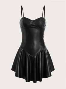 SHEIN ICON Đầm Lộ Lưng Dây kéo màu trơn Hấp dẫn - màu đen - Xem 1