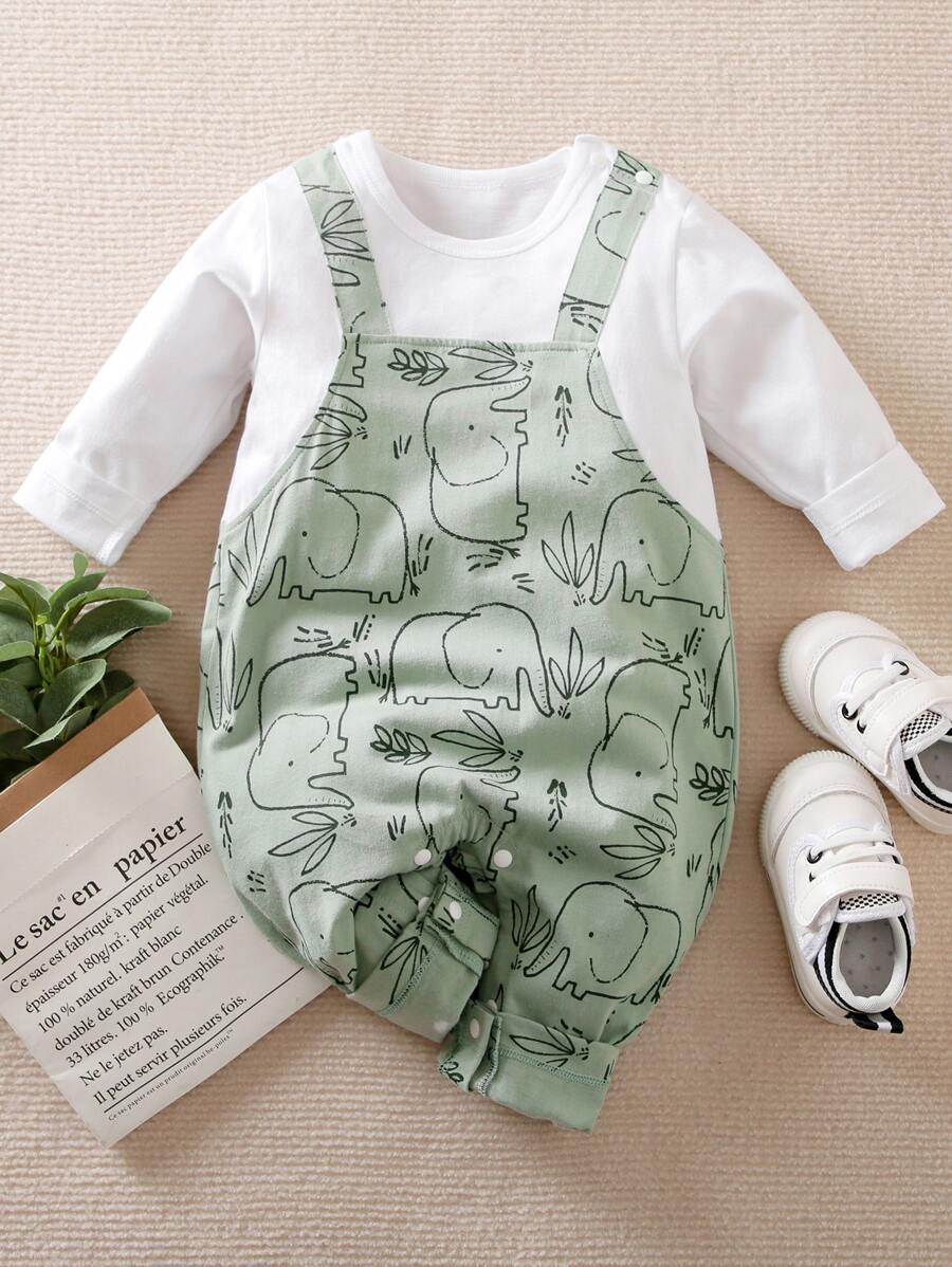 Đứa bé trai In hình con voi 2 trong1 Áo liền quần - Nhiều màu - Xem 1