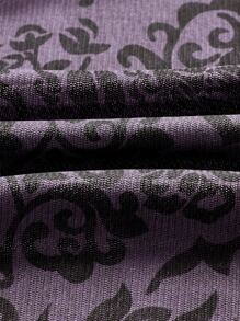 ROMWE Hippie Floral Print Flounce Sleeve Mesh Top - Purple - View 4