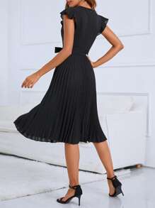 SHEIN Clasi Pleated Belted Dress - Black - View 2