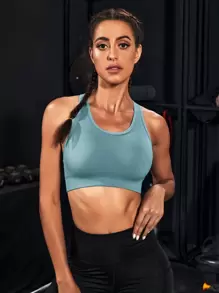 Easithlete Light Support Seamless Crisscross Back Sports Bra - Mint Blue - View 2