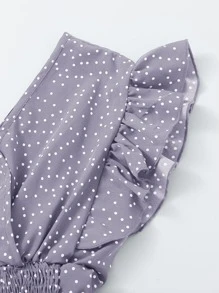 Breezaya Ruffle Armhole Shirred Hem Polka-dot Top - Purple - View 3