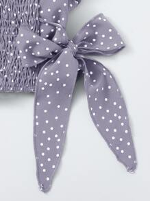 Breezaya Ruffle Armhole Shirred Hem Polka-dot Top - Purple - View 4