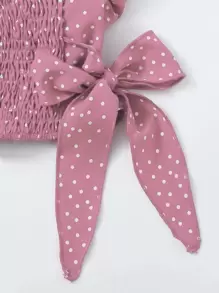 Breezaya Ruffle Armhole Shirred Hem Polka-dot Top - Dusty Pink - View 4