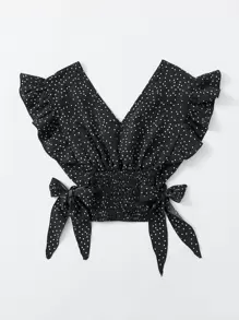 Breezaya Áo sơ mi Xù Chấm bi màu đen Boho - màu đen - Xem 2