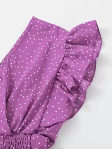 Breezaya 荷葉邊打褶結飾圓點上衣 - 紫色 - 查看 3