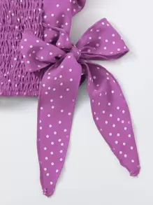 Breezaya 荷葉邊打褶結飾圓點上衣 - 紫色 - 查看 4