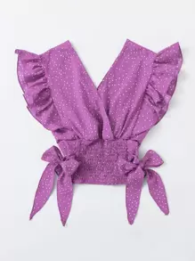 Breezaya 荷葉邊打褶結飾圓點上衣 - 紫色 - 查看 5