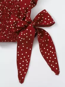 Trelyra 荷葉邊打褶結飾圓點上衣 - 酒紅色 - 查看 4