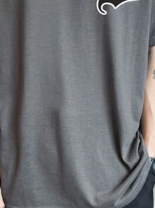 Manfinity Hypemode Men Letter Graphic Drop Shoulder Tee - Grey - View 3