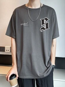 Manfinity Hypemode Men Letter Graphic Drop Shoulder Tee - Grey - View 4