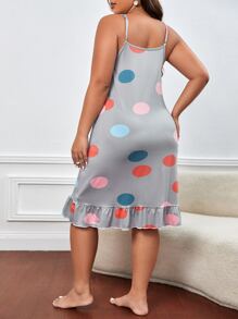 Vestido de dormir de tirantes bajo fruncido de lunares con cubierta de ojo - Gris Claro - Ver 2