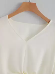 SHEIN LUNE Áo sơ mi Knot Hoa Màu be Casual - Màu be - Xem 4