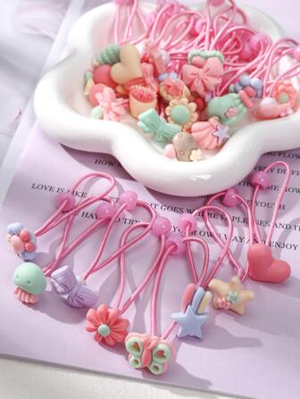 20 peças estilos variados meninas moda flor, borboleta, desenho animado animal resina cabelo scrunchies