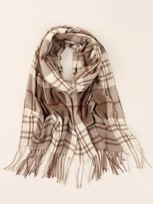 Plaid Fringe Trim Scarf - Multicolor - View 1
