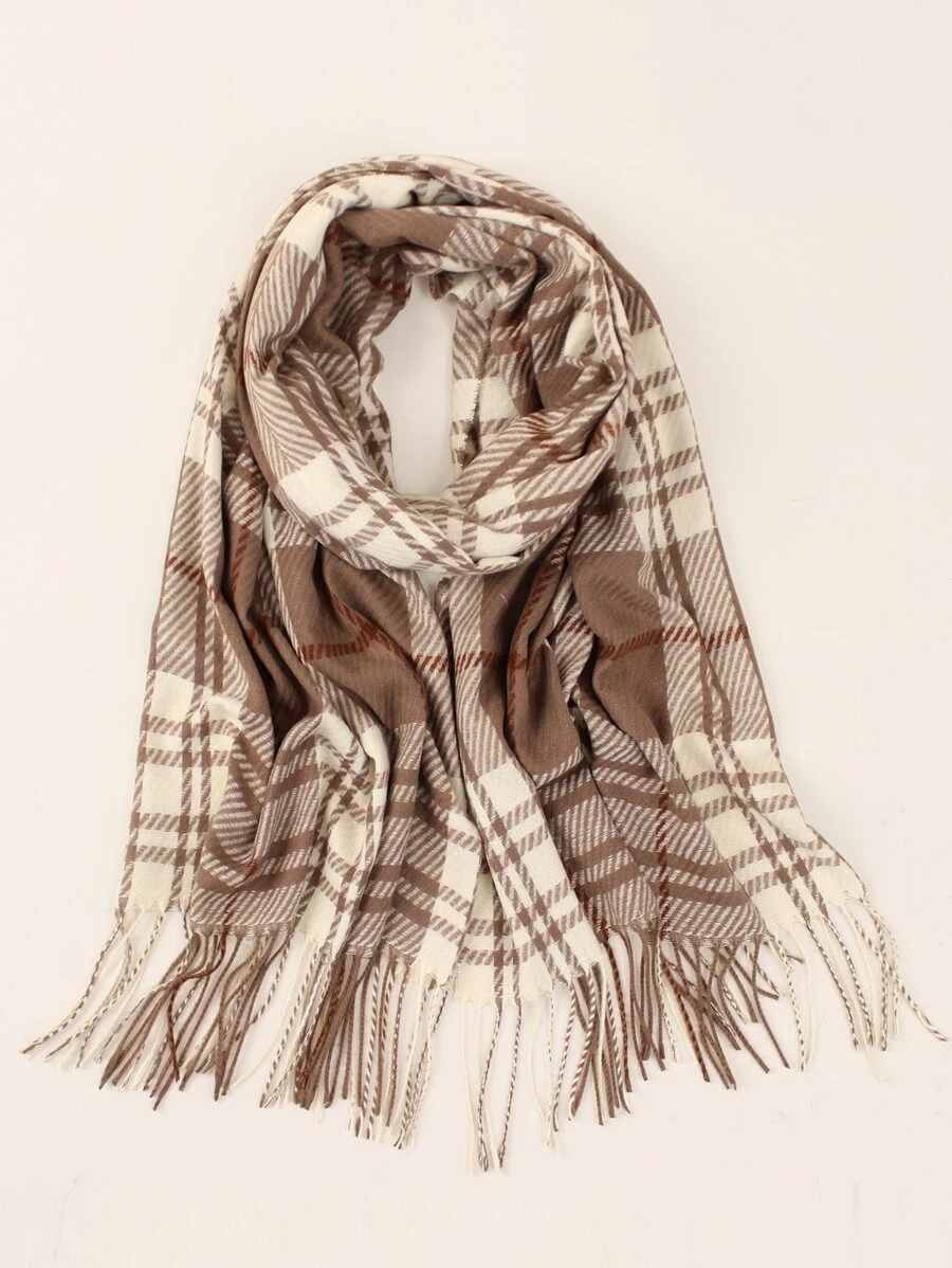 Plaid Fringe Trim Scarf - Multicolor - View 1