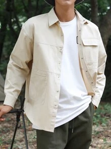 Camisa con bolsillo con solapa de hombros caídos para hombre, ropa de otoño - Albaricoque - Ver 1