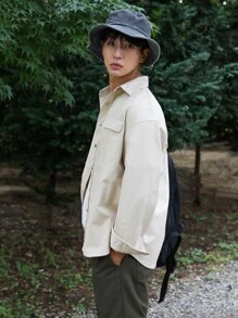 Camisa con bolsillo con solapa de hombros caídos para hombre, ropa de otoño - Albaricoque - Ver 5