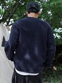 DAZY Men Letter Patched Detail Pullover - Navy Blue - View 2