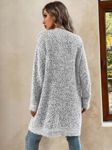 SHEIN Unity Cárdigan bolero de punto de palomitas con bolsillos y hombros caídos, casual de otoño tardío para damas, bolsillos y mangas tipo murciélago, ajuste regular en gris claro liso, para uso diario casual, tops de manga larga