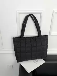 Lightweight,Business Casual Ultra-Lightweight High-Capacity Quilted Tote Bag For Teen Girls Women College Students,Rookies & White-Collar Workers Perfect For Office,College - Black - View 4