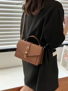 Lightweight, Business Casual Minimalist Metal Decor Flap Square Bag(Random Hardware Clips On Both Sides) For Teen Girls Women College Students, Rookies & White-Collar Workers Perfect For Office, College, Work, Business, Commute, Outdoors, Travel, Outings, Business Casual Bag For Women, Perfect For Office, Business And Work, Bag For Women Elegant