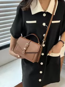 Lightweight, Business Casual Minimalist Metal Decor Flap Square Bag(Random Hardware Clips On Both Sides) For Teen Girls Women College Students, Rookies & White-Collar Workers Perfect For Office, College, Work, Business, Commute, Outdoors, Travel, Outings, Business Casual Bag For Women, Perfect For Office, Business And Work, Bag For Women Elegant