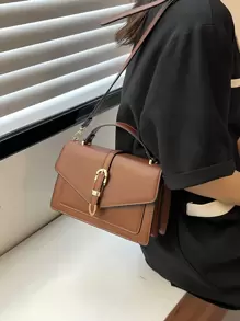 Lightweight, Business Casual Minimalist Metal Decor Flap Square Bag(Random Hardware Clips On Both Sides) For Teen Girls Women College Students, Rookies & White-Collar Workers Perfect For Office, College, Work, Business, Commute, Outdoors, Travel, Outings, Business Casual Bag For Women, Perfect For Office, Business And Work, Bag For Women Elegant