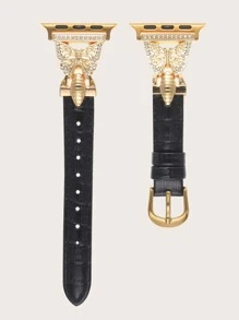 Rhinestone & Butterfly Decor Watchband Compatible With Apple Watch - Black - View 1