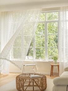 1pc White 3D Polka Dot Pom Pom Transparent Curtain - White - View 3