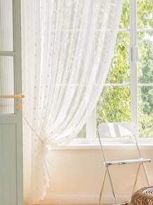 1pc White 3D Polka Dot Pom Pom Transparent Curtain - White - View 6