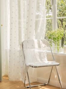 1pc White 3D Polka Dot Pom Pom Transparent Curtain - White - View 4