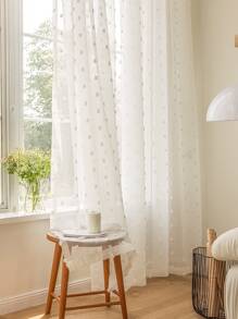 1pc White 3D Polka Dot Pom Pom Transparent Curtain - White - View 8