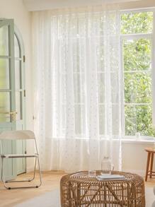 1pc White 3D Polka Dot Pom Pom Transparent Curtain - White - View 9