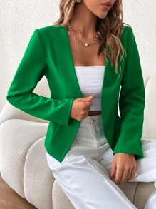 SHEIN Privé 素色開門襟西裝外套 - 綠色 - 查看 5