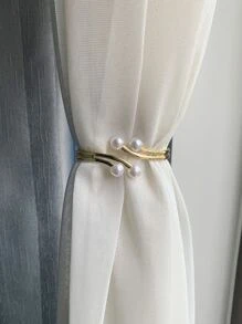 1入組人造珍珠裝飾窗簾擋板 - 金色 - 查看 1