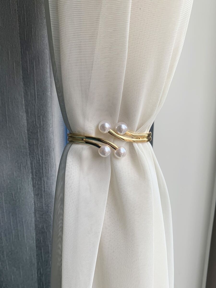 1入組人造珍珠裝飾窗簾擋板 - 金色 - 查看 1
