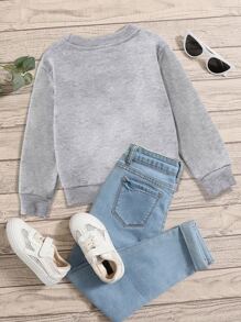 SHEIN Cô Gái Trẻ 1 Miếng Đồ họa vương miện và chữ cái Áo chui đầu - Xám - Xem 2