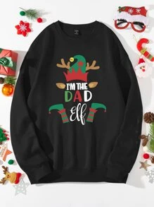 Manfinity Men Christmas Print Drop Shoulder Thermal Lined Pullover for Christmas - Black - View 1