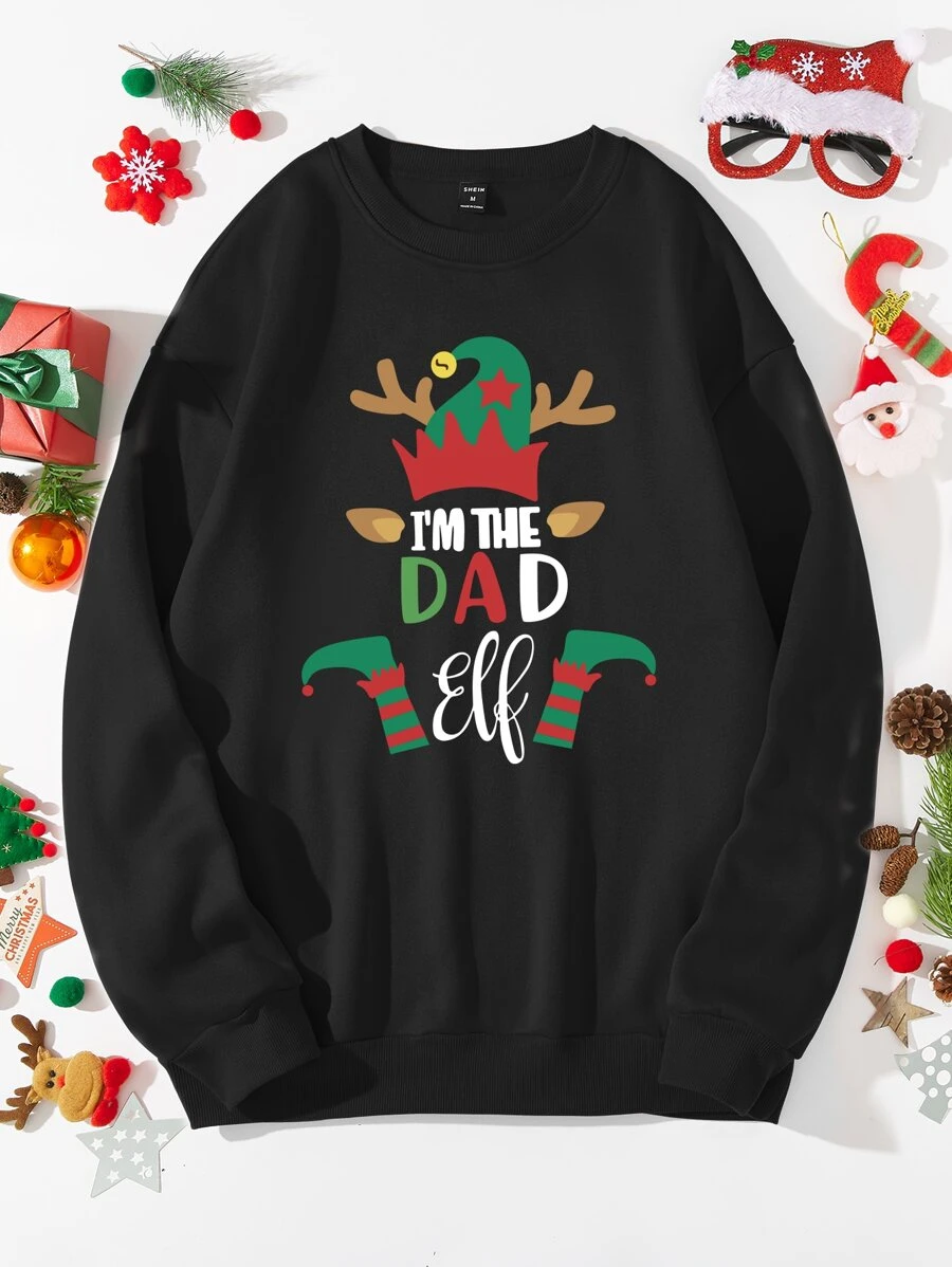 Manfinity Men Christmas Print Drop Shoulder Thermal Lined Pullover for Christmas - Black - View 1