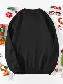 Manfinity Men Christmas Print Drop Shoulder Thermal Lined Pullover for Christmas - Black - View 2