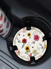 1pc Rhinestone Decor Flower Print Car Coaster - Multicolor - View 3